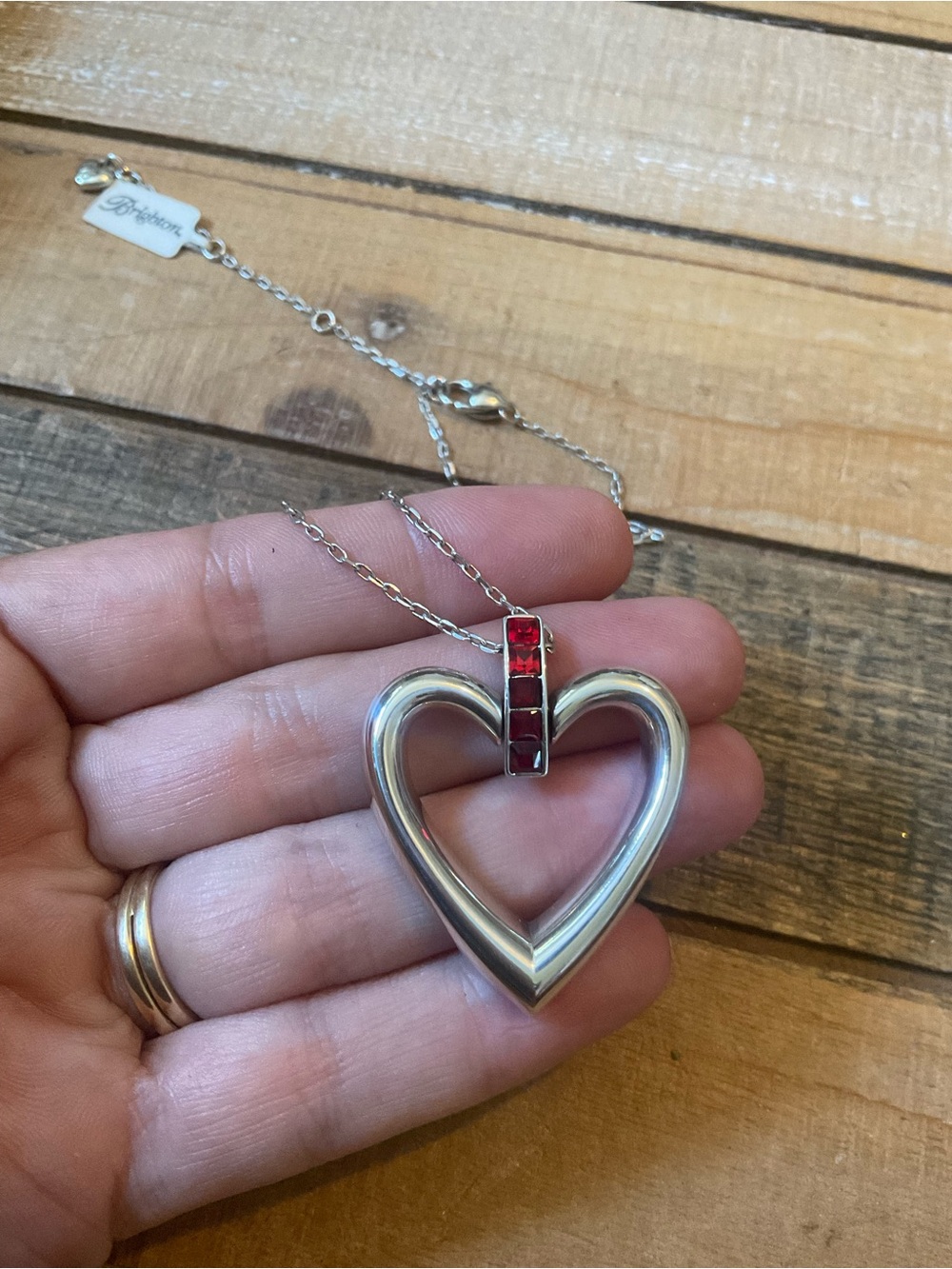 NWT Brighton Spectrum Open Heart Red Crystal Silver Necklace
